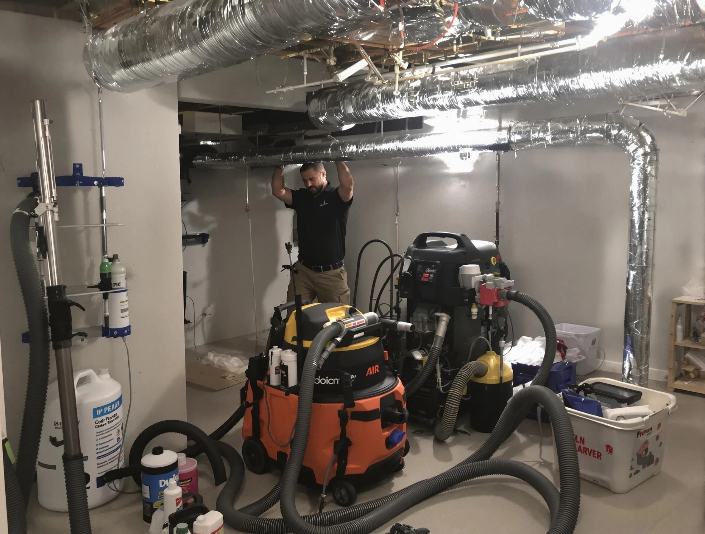 Buffalo Air Duct Cleaning specialist performing professional mold removal from air ducts using safety equipment in Buffalo