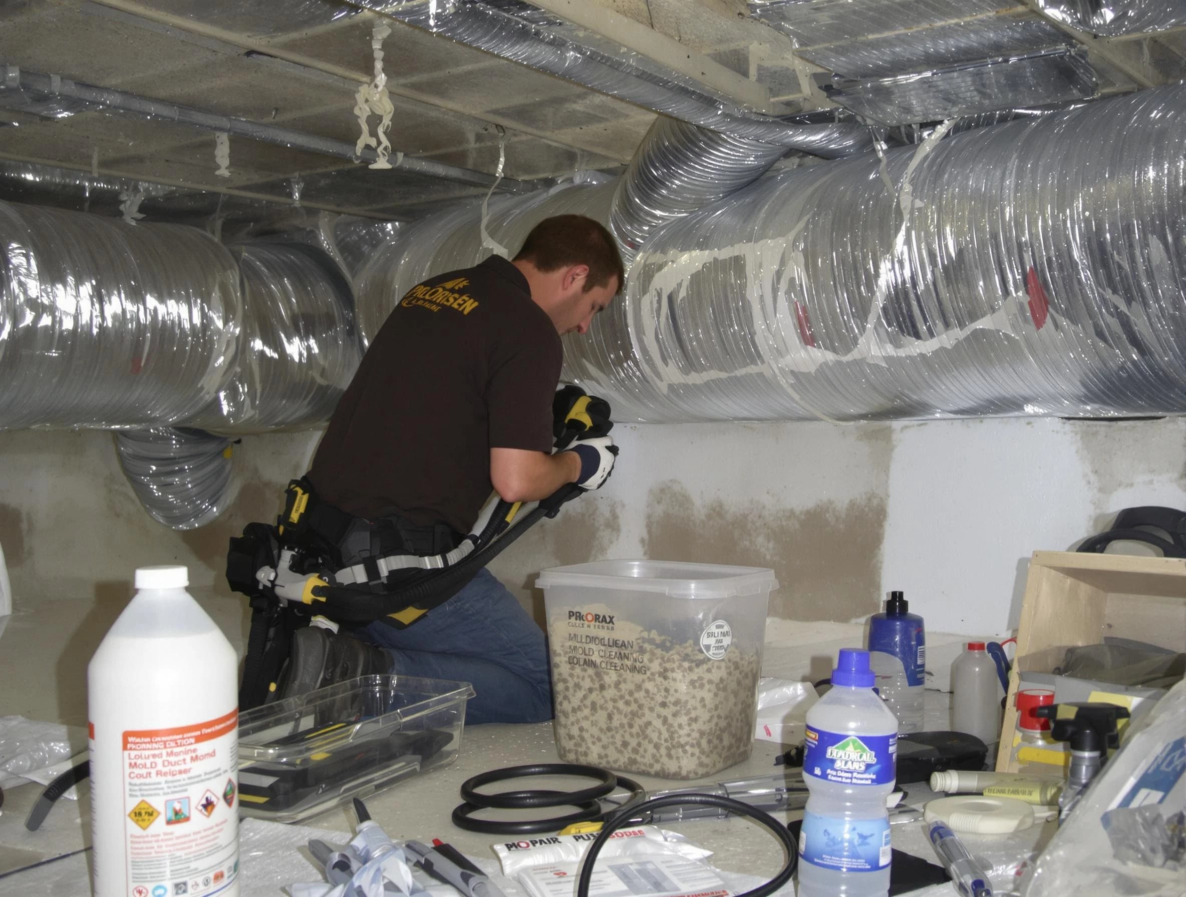 Buffalo Air Duct Cleaning specialist performing professional mold removal from air ducts in Buffalo