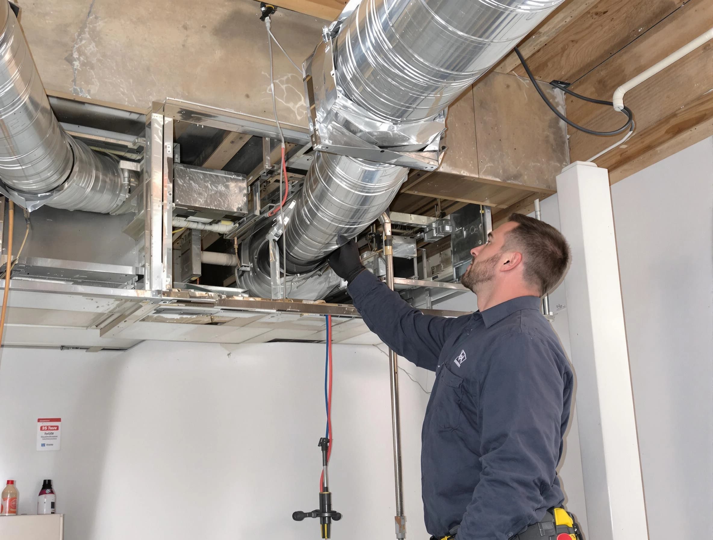 Buffalo Air Duct Cleaning technician performing professional air duct repair using specialized tools in Buffalo