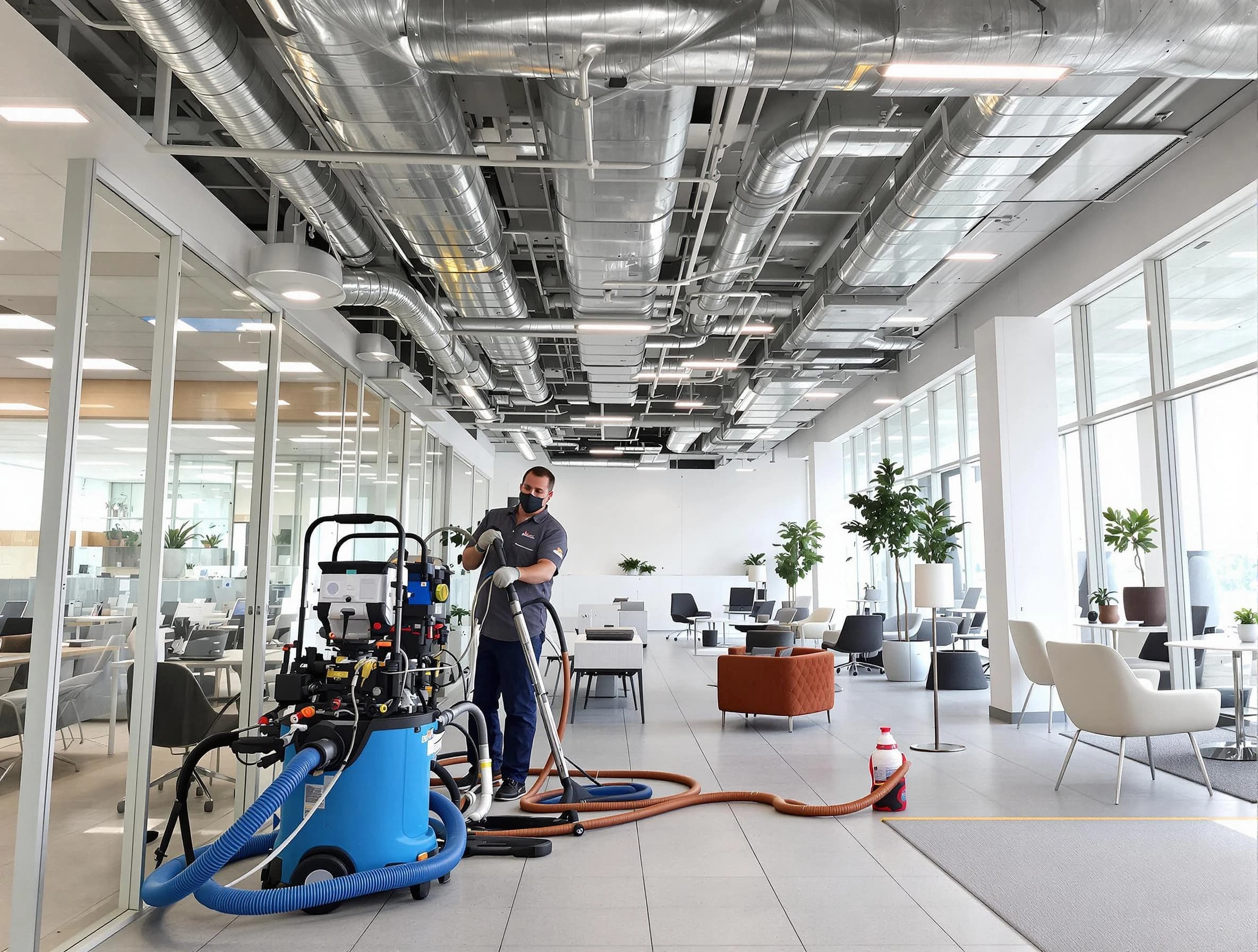 Buffalo Air Duct Cleaning team conducting comprehensive commercial duct cleaning at a business location in Buffalo